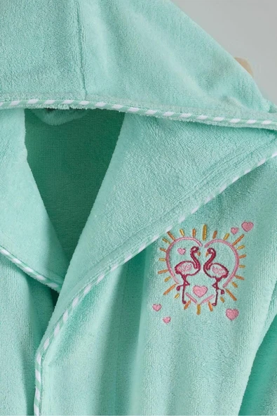 Varol Bambu Nakışlı Garson Boy Bornoz - Flamingo - Resim 6