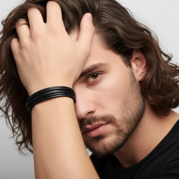 Erkek Bileklik | Siyah Çoklu Katmanlı Tasarım 31833B13D2 - Resim 2