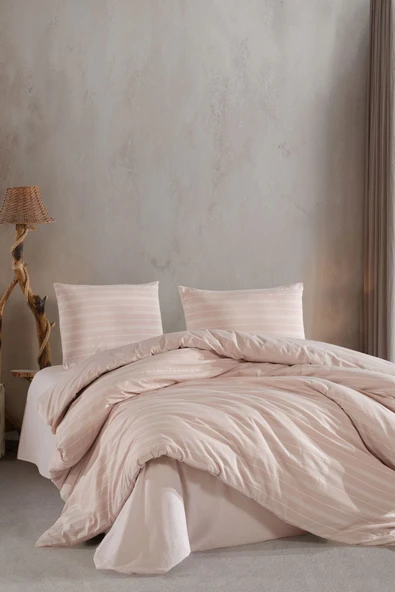 Varol Stripe Saten King Size (Battal Boy) Çarşafı Lastikli Nevresim Takım - Resim 3