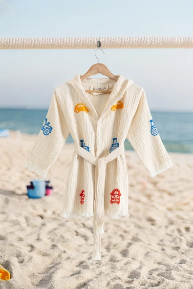 Varol %100 Organik, El İşçiliği Taş Baskı Çocuk Bornozu - Trafik ürün görseli