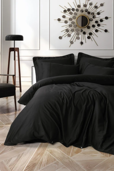 Cotton Box Silky Saten Çift Kişilik Nevresim Takımı Siyah ürün görseli