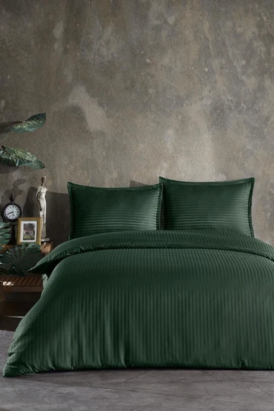 Varol Çift Kişilik Saten Çizgili Nevresim Takımı – Lastikli Çarşaf, Parlak ve Yumuşak Kumaş - Resim 2