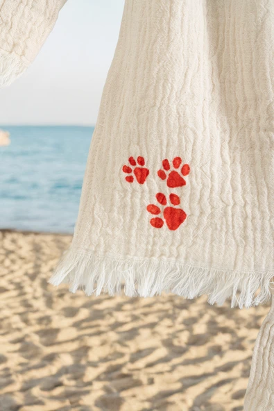 Varol %100 Organik, El İşçiliği Taş Baskı Çocuk Bornozu - Pati - Resim 3