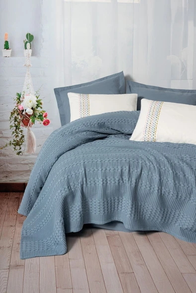 Cotton Box Aura Çift Kişilik Pike Takımı Pebble indigo ürün görseli