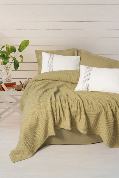 Cotton Box Aura Çift Kişilik Pike Takımı Pebble Hardal ürün görseli