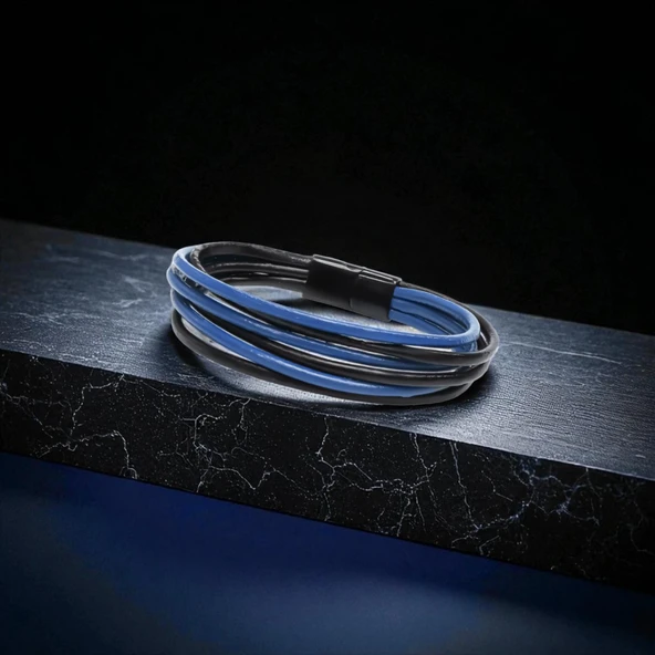 Erkek Bileklik | Mavi Siyah Çoklu Katmanlı Tasarım 31833B13D4 - Resim 5