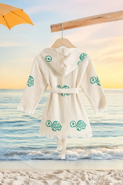 Varol %100 Organik, El İşçiliği Taş Baskı Çocuk Bornozu - Kaplu - Resim 2