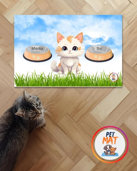 Petmat Kedi Mama Paspası , Kaymaz Taban , Yıkanabilir , Evcil Hayvan Paspası 013-M
