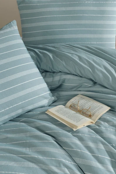 Varol Stripe Saten King Size (Battal Boy) Çarşafı Lastikli Nevresim Takım - Resim 9