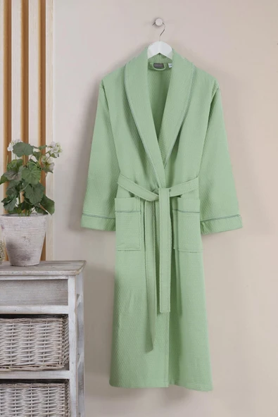 Varol Dama Serisi Şal Yaka Pike Bornoz Sabahlık - Resim 5