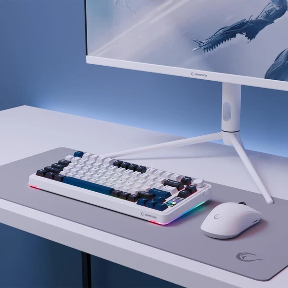 Rampage Quell Pro Ekranlı Beyaz Hot Swap 2.4G + BT Wireless RGB Gasket Oil Switch Türkçe Q PBT Keycaps Mekanik Klavye - 6