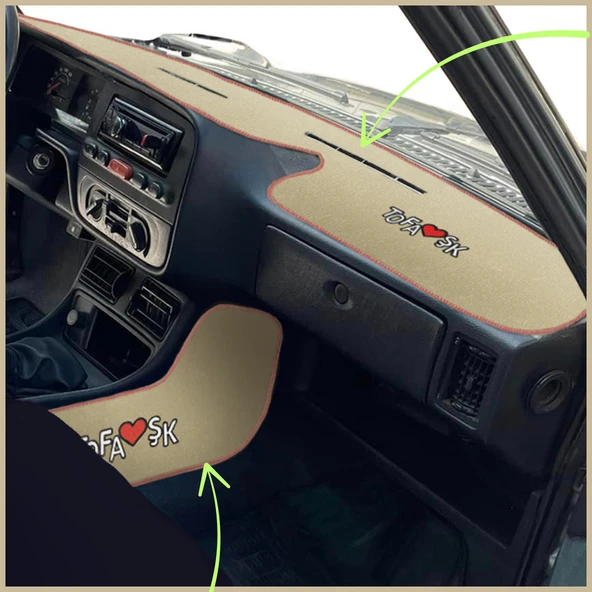 Tofaş Şahin Doğan Kartal Bej Renk Yüksek Torpido Koruma Halısı & Vites Orta Konsol Yan Kaplama Halı ürün görseli