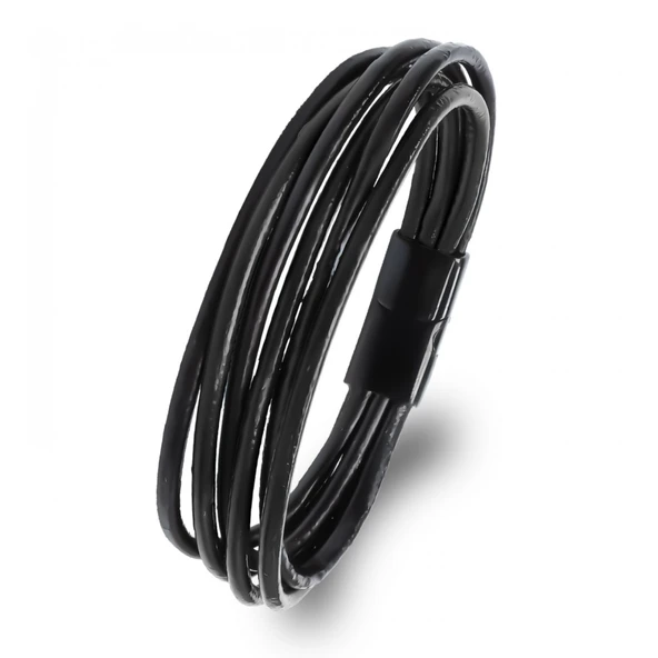 Erkek Bileklik | Siyah Çoklu Katmanlı Tasarım 31833B13D2 ürün görseli 1