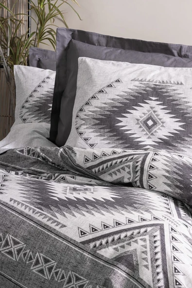 Cotton Box Ethnic Çift Kişilik Nevresim Takimi Delos Antrasit - Resim 2