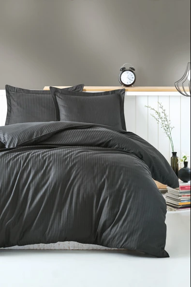 Cotton Box Elegant Stripe Çift Kişilik Nevresim Takımı Saten Antrasit ürün görseli