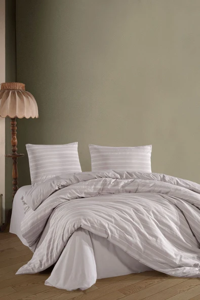 Varol Stripe Saten King Size (Battal Boy) Çarşafı Lastikli Nevresim Takım - Resim 5