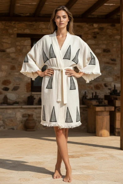 Varol Organik %100 Pamuk Kimono Yaka Sabalık Bornoz - Piramit ürün görseli 1