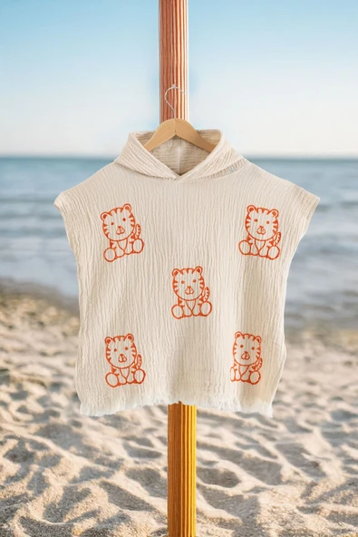 Varol Organik %100 Pamuk Müslin Çocuk Panço - Kaplan ürün görseli