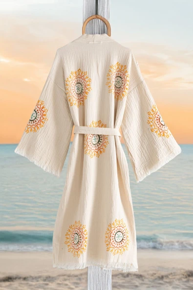 Varol Organik %100 Pamuk Kimono Yaka Sabalık Bornoz - Lemura - Resim 2