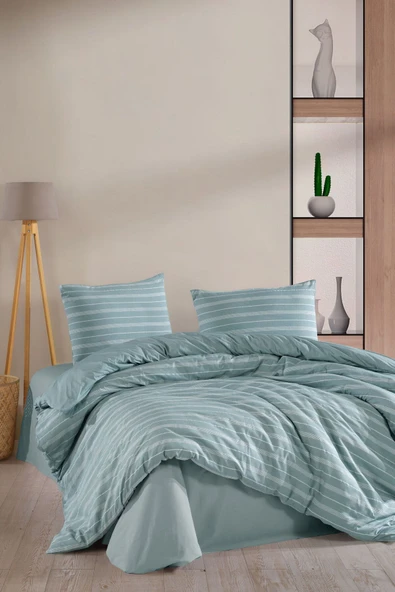 Varol Stripe Saten King Size (Battal Boy) Çarşafı Lastikli Nevresim Takım - Resim 4