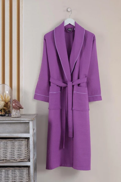 Varol Dama Serisi Şal Yaka Pike Bornoz Sabahlık - Resim 7