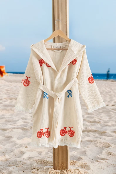 Varol %100 Organik, El İşçiliği Taş Baskı Garson Boy Bornozu - Bisiklet ürün görseli