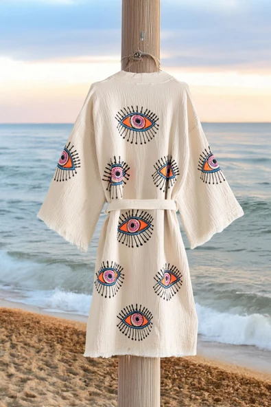 Varol Organik %100 Pamuk Kimono Yaka Sabalık Bornoz - Göz - Resim 2