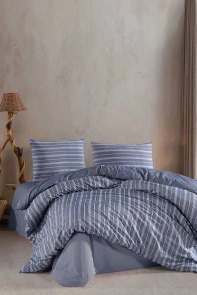 Varol Çarşafı Lastikli Saten Çizgili Çift Kişilik Nevresim Takım - Resim 2