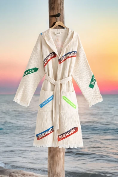 Varol Organik %100 Pamuk Kapşonlu Sabalık Bornoz Plaj Elbisesi - Nomada ürün görseli