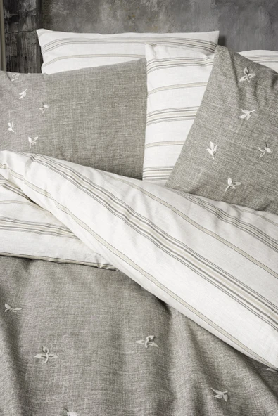 Cotton Box Klein Nakışlı Çift Kişilik Nevresim Takımı Moke Kahve - Resim 2