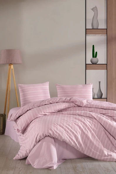 Varol Çarşafı Lastikli Saten Çizgili Çift Kişilik Nevresim Takım - Resim 4