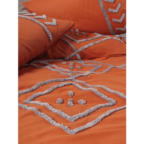 Cotton Box Puff Nakışlı Çift Kişilik Nevresim Takımı Liya Kiremit-Bej - Resim 2