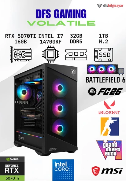 DFS Gaming VOLATILE Intel Core i7 14700KF-B760M-A-RTX 5070TI-32GB DDR5 RAM-1TB M.2 SSD-MASASÜSTÜ OYUNCU BİLGİSAYARI ürün görseli