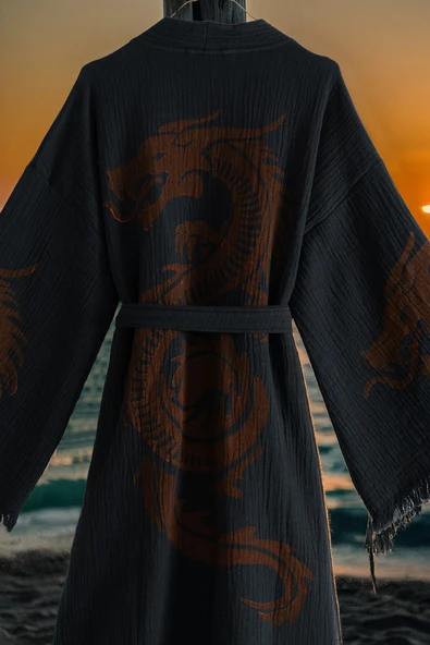 Varol Organik %100 Pamuk Kimono Yaka Sabalık Bornoz Plaj Elbisesi - Viserion - Resim 2