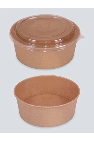 Kraft Karton Salata Kasesi Kapağı 1000cc-1300 cc- 50 Adet-Sanem - Resim 2