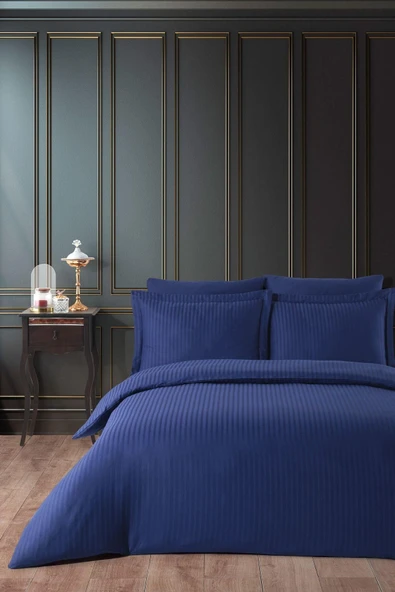 Varol Çift Kişilik Saten Çizgili Nevresim Takımı – Lastikli Çarşaf, Parlak ve Yumuşak Kumaş - Resim 9