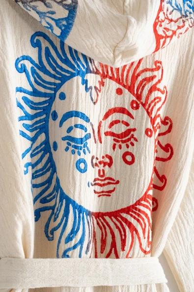 Varol Organik %100 Pamuk Kapşonlu Sabalık Bornoz Plaj Elbisesi - Dualis - Resim 4