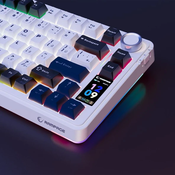 Rampage Quell Pro Ekranlı Beyaz Hot Swap 2.4G + BT Wireless RGB Gasket Oil Switch Türkçe Q PBT Keycaps Mekanik Klavye - 8