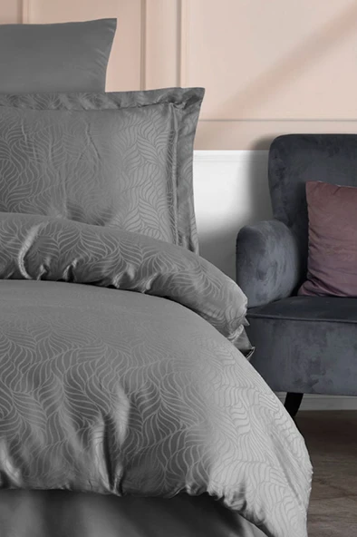 Varol (Family Size) Liyosel Jakar Nevresim Takımı - Lienzo Antrasit - Resim 2