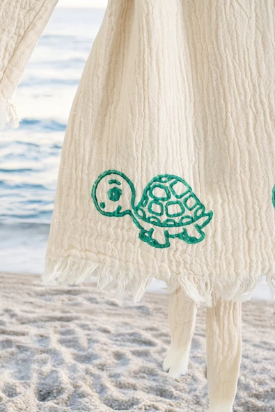 Varol %100 Organik, El İşçiliği Taş Baskı Çocuk Bornozu - Kaplu - Resim 3