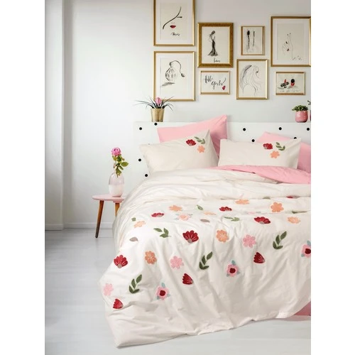 Cotton Box Puff Nakışlı Çift Kişilik Nevresim Takımı Blossom Somon ürün görseli