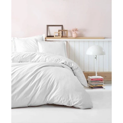 Cotton Box Elegant Stripe Çift Kişilik Nevresim Takımı Saten Beyaz - 1