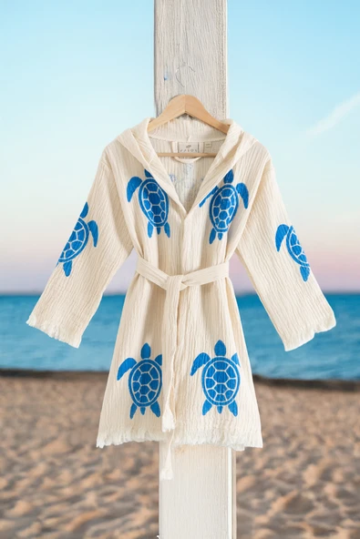 Varol %100 Organik, El İşçiliği Taş Baskı Garson Boy Bornozu - Caretta ürün görseli