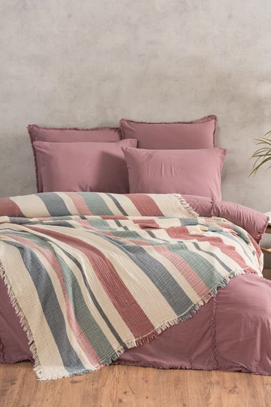 Varol 4 Katlı %100 Pamuk Müslin Pike & Yatak Örtüsü – 230x250 cm - Resim 3