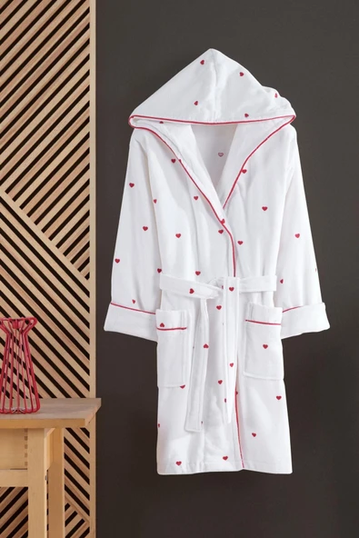 Varol Kalpli Nakışlı %100 Pamuk Love Serisi Bornoz - Resim 4