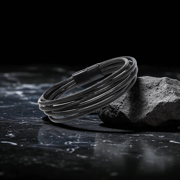 Erkek Bileklik | Siyah Çoklu Katmanlı Tasarım 31833B13D2 - Resim 4