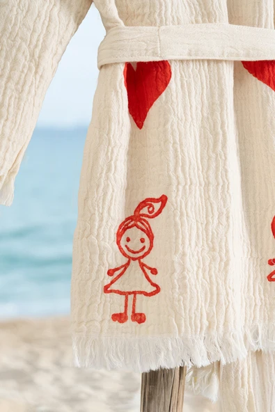 Varol %100 Organik, El İşçiliği Taş Baskı Çocuk Bornozu - Baby - Resim 3