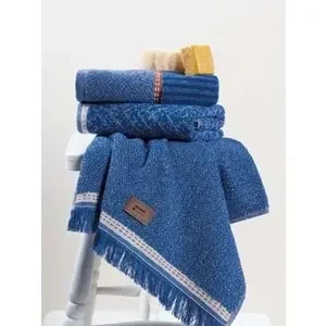 Cotton Box 3'lü Jakarlı Havlu Seti Çantalı (50x90)-Denim Mavi - 2
