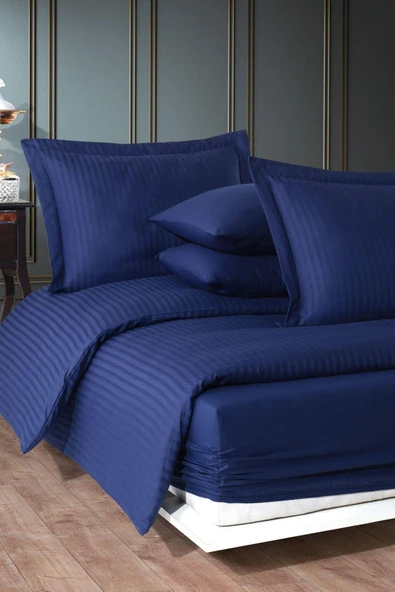 Varol Çift Kişilik Saten Çizgili Nevresim Takımı – Lastikli Çarşaf, Parlak ve Yumuşak Kumaş - Resim 11