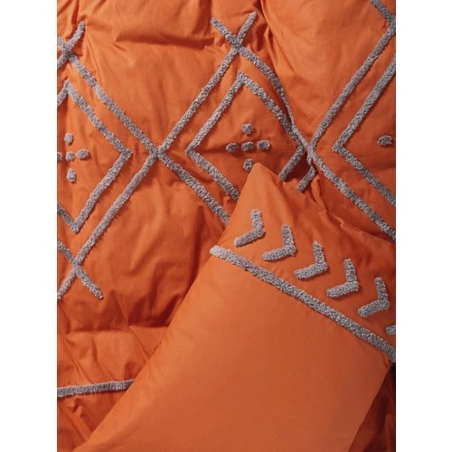 Cotton Box Puff Nakışlı Çift Kişilik Nevresim Takımı Liya Kiremit-Bej - Resim 3